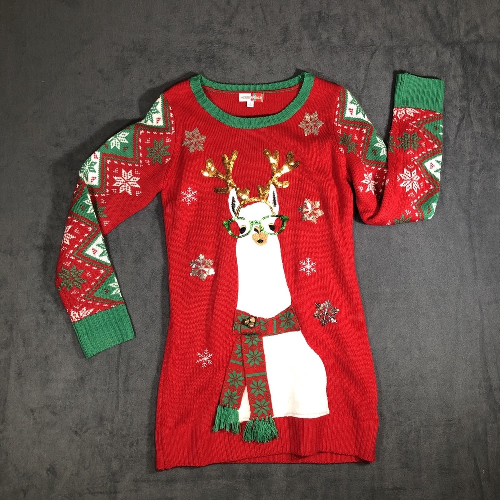 Merrywear Small Llama Ugly Christmas Sweater Holiday Long Sleeve Knit Sweater
